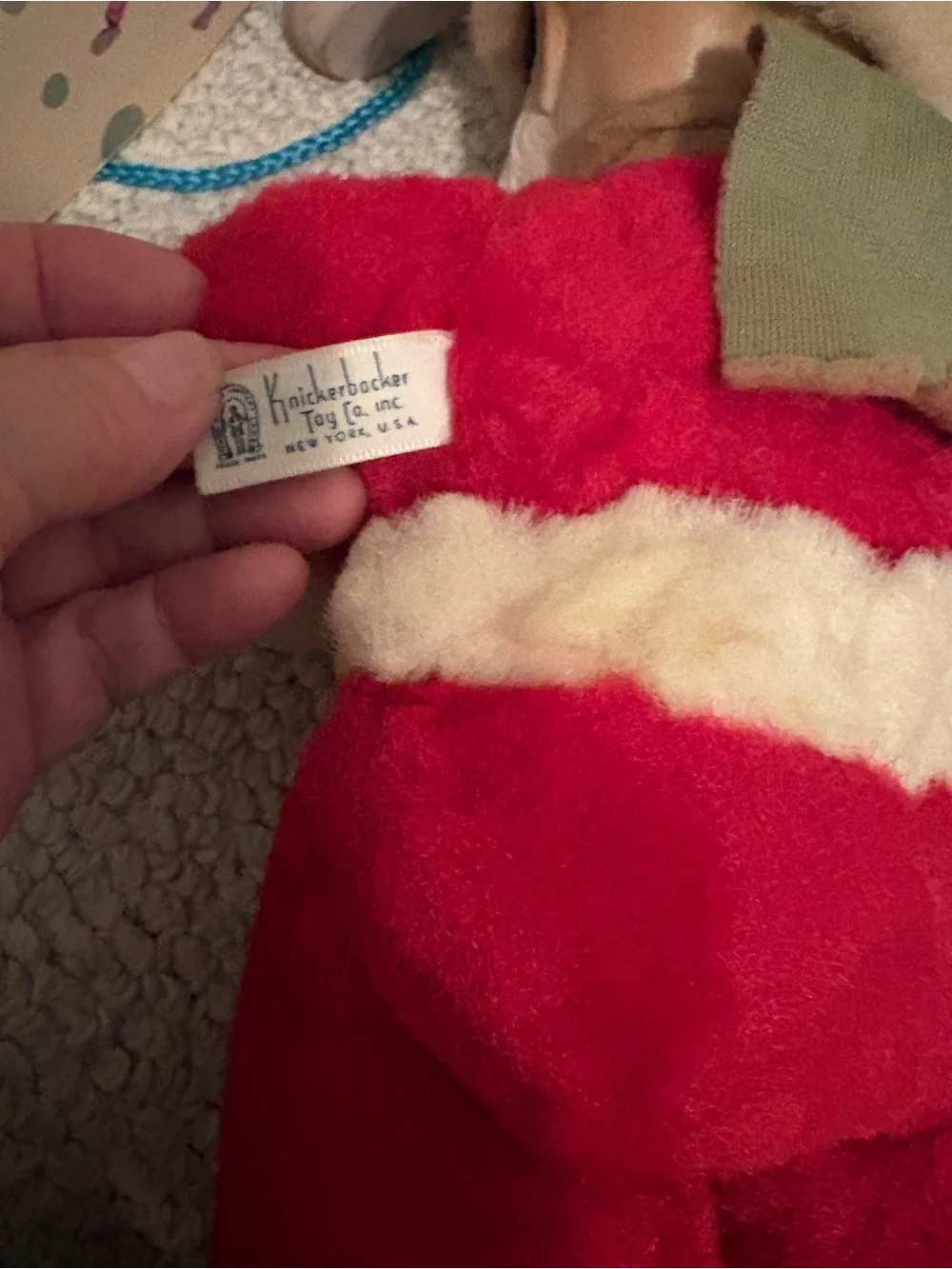 Vintage Knickerbocker Plush baby Santa Doll - Red and Cream Holiday Toy